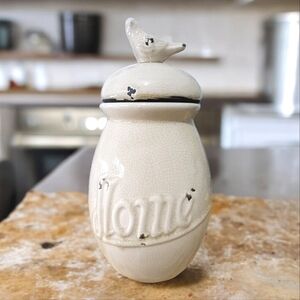 Large Rustic Hand-Painted Ceramic Storage Jar With  Bird Lid 12.5" x 20.5" BNIB